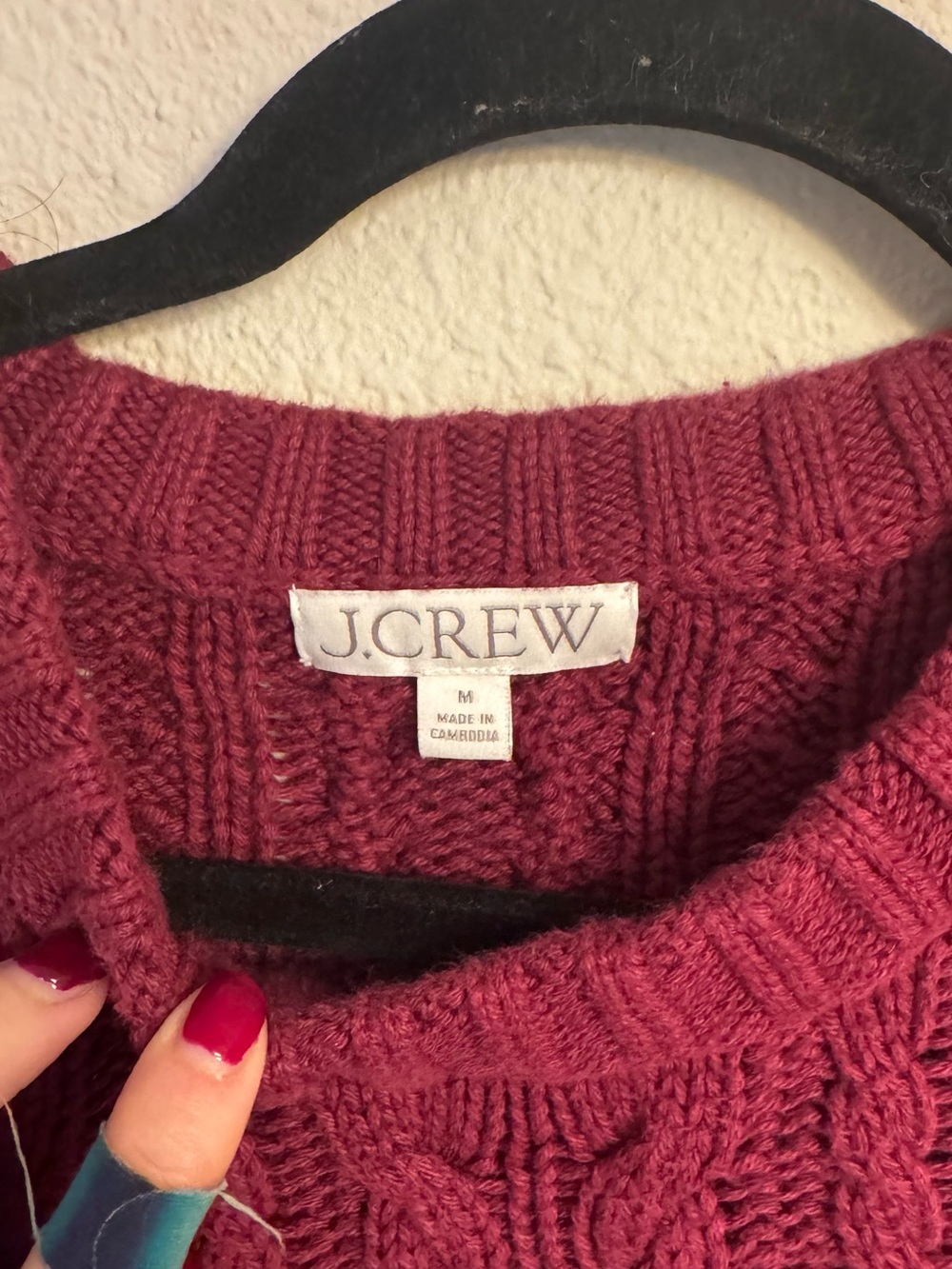 J.Crew Cotton Women's Cable Knit Crewneck Sweater - Mulberry - Picture 3 of 6
